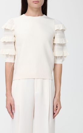Twinset Maglia in misto lana a maniche corte con ricami e rouches