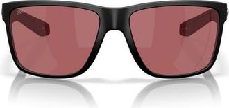 Costa 58mm Broadbill II Polarized Rectangle Sunglasses in Matte Black /Rose 580G at Nordstrom