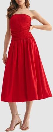 Lush Strapless Bubble Hem Midi Dress in Red at Nordstrom Rack, Size Medium