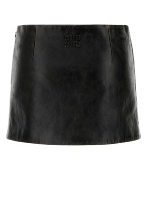 Miu Miu Womens Black Leather Mini Skirt Nero Gonne