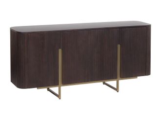 Vente-Unique Aparador con 4 puertas de madera de mango y metal dorado - Natural oscuro - DOLIYA de Maison C&eacute;phy