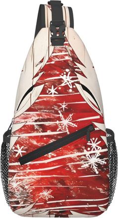 Generic Red Wood Grain Christmas Tree Shoulder Bag With Zipper Cross Body Bag Adjustable Chest Backpack For Men Shopping Women