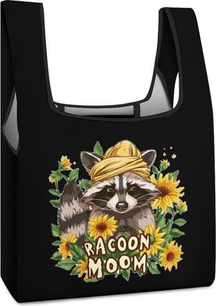 Generic Raccoon Mom Sunflower Shopping Bag Reusable Grocery Tote Bag Foldable Handbag for Travel Picnic