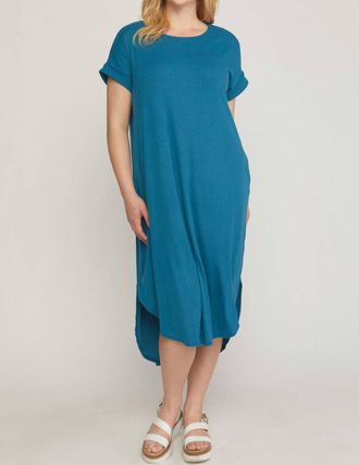 Entro Ribbed Pocket Midi Dress In Teal