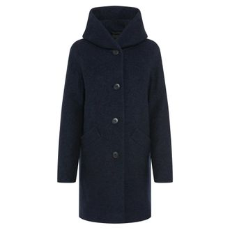 Fuchs Schmitt Korte Gebreide Jas met Capuchon- Zakken - Dames - Parka Jassen - Blauw - 3XL - Wol - Jassen