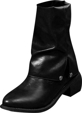Generic Black Casual Boots with Belt Buckle Design and Block Heel for A Comfortable and Stylish Statement in Fall Winter