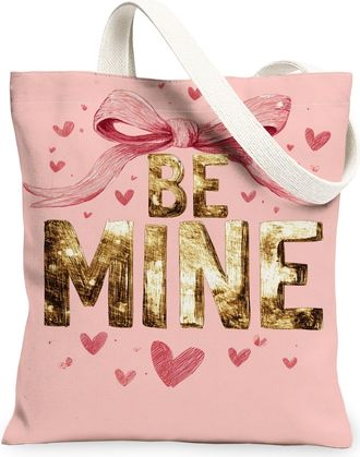 Generic ValentineS Day Heart Canvas Tote Bags, Cute Love Print Reusable Grocery Bags, Chic Lightweight Washable Shoulder Strap Can, Peach, 13x15 Inch