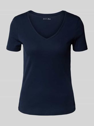 Christian Berg T-Shirt mit geripptem V-Ausschnitt in Dunkelblau, Gr&ouml;&szlig;e XS