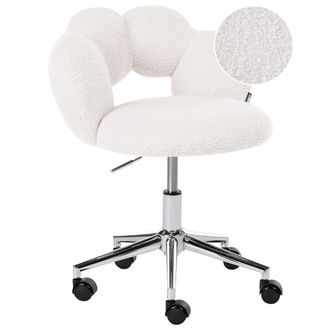 Beliani Silla De Oficina Tapizado De Boucl&eacute; Giratoria Altura Ajustable Sin Reposabrazos Blanco Whizzy