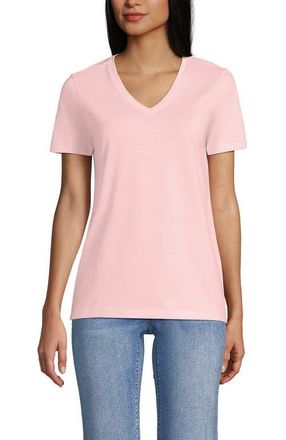 Lands End Supima Cotton V-Neck T-Shirt in Sea Salt Pink at Nordstrom, Size X-Large