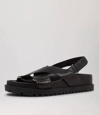 Django & Juliette Womens Ubari Sandals In Black Leather/ Black Sole
