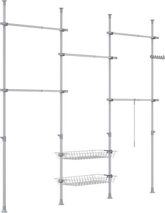 SoBuy Sobuy Perchero Telesc&oacute;pico Para Ropa - Caballete Abierto Ajustable Con Varillas Y Estantes, Percha Para Ropa Para Habitaci&oacute;n O Vestidor, Gris, Kls04-i