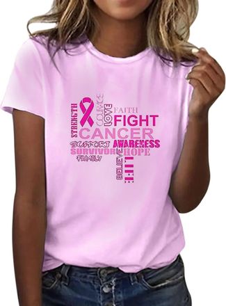 Generic Breast Cancer T Shirts Oversized T Shirts for Women Breast Cancer Awareness Tshirt Breast Cancer Merchandise UK Pink Ribbon Short Sleeve Tops Womens T