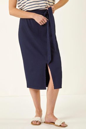 Roman Textured Belted Pencil Skirt