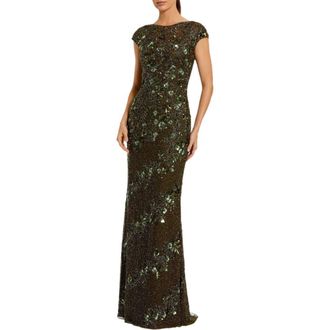 Mac Duggal Floral Embellished Cap Sleeve Column Evening Gown in Olive at Nordstrom, Size 10
