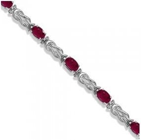 Allurez Oval Ruby Love Knot Link Bracelet 14k White Gold (5.50ct)