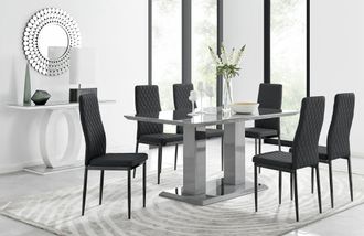 Furniturebox Imperia 6 Grey Dining Table & 6 Milan Black Leg Chairs