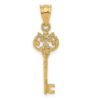 Diamond2Deal 14k Yellow Gold Polished Filigree Key Charm Pendant
