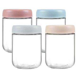OEM Juego De 4 Recipientes De 500 Ml Para Avena Con Tapa, Tarros De Cristal Con Tapas Herm&eacute;ticas, Recipientes De Vidrio Para Almacenar Alimentos, 12 X 8,5
