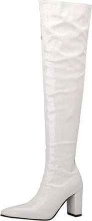 Generic Womens Patent Leather Over The Knee Boots Pointed Toe Block Heels Multi Color Comfortable Non Slip Wear Resistant Party Evening Dress Shoes,White,5.5 