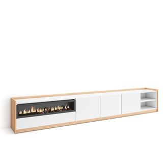 Skraut Home Skraut Home - Mueble Tv, Televisi&oacute;n, 310x37x50cm, Para Tv Hasta 80, Chimenea El&eacute;ctrica, Blanco Y Roble Soft
