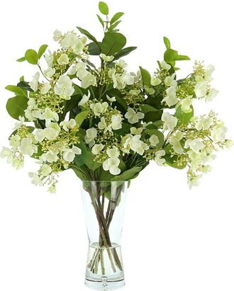 Creative Displays Inc. Viburnum Floral Arrangement In A Bubble Glass Vase With Fiscus Leaves