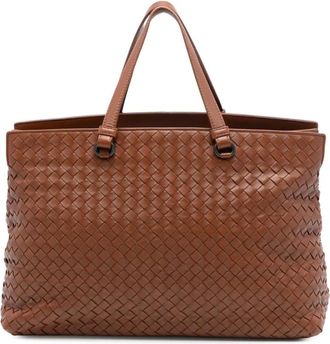 Bottega Veneta Pre-owned Tote Bags, female, Brown, Size: ONE SIZE Pre-owned Woven Leather Tote Bag