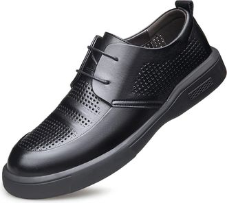 Generic Oxford Shoes for Men Lace Up Pleated Breathable Derby Shoes Leather Rubber Sole Block Heel Anti-Slip Low Top Non Slip Business(Black-Lace Up Perforate