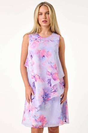 Roman Floral Print Tiered Chiffon Dress