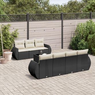 vidaXL Set De Sof&aacute;s De Jard&iacute;n 8 Piezas Y Cojines Rat&aacute;n Sint&eacute;tico Negro Vidaxl