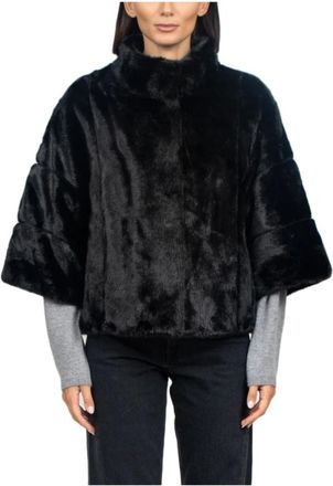 Zoe Korte Imitatiebontjas met Hoge Kraag - Dames - Jassen - Zwart - S - Polyester - Jassen