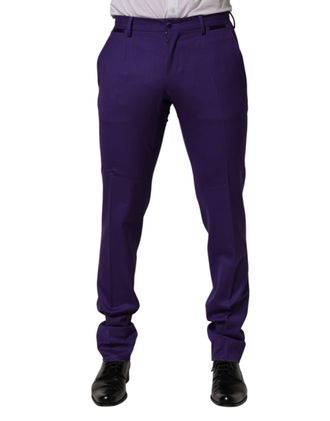 Dolce & Gabbana Mens Wool-Blend Dress Trousers Purple Silk Elastane