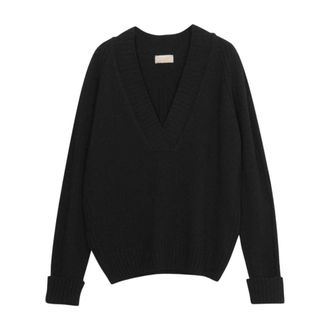 John Smedley V-neck Knitwear, female, Black, Size: S/M Wrap Silhouette Oversized Jersey