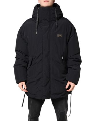 Dolce & Gabbana Black Nylon Full Zip Hooded Parka Mens Jacket