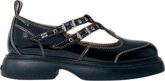 Ganni Glanzende Mary Jane Schoenen met Gesp - Dames - Platte Schoenen - Zwart - 40 EU - Schoenen