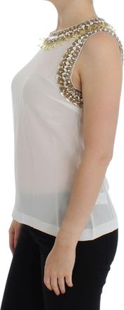 Dolce & Gabbana Womens White Crystal Embellished Tank Top Silk