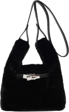 Generic Fluffy Tote Bag Mini Faux Fur Purses,A plush bag that can be carried on the shoulder or by hand,Winter Fuzzy Purses for Women (Black)