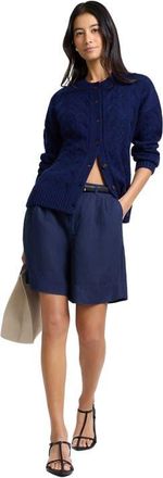 Onia Fitted Cable Knit Cardigan in Noir Navy at Nordstrom, Size X-Small