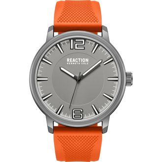 Kenneth Cole Reaction Classic Black Silicone Strap Watch, 44mm in Grey/Orange at Nordstrom Rack