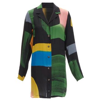 Issey Miyake silk colorblocked print long overshirt jacket