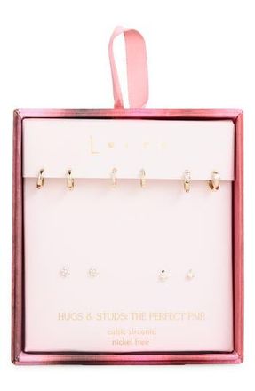 Leith Set of 5 Cubic Zirconia Stud & Huggie Hoop Earrings in Clear- Gold at Nordstrom Rack