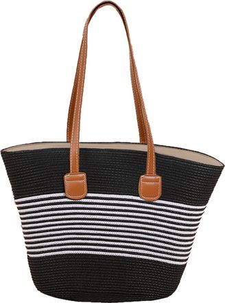Generic 2025 Straw Beach Bag Straw Tote Bag Woven Purses Summer Shoulder Handbag Rattan Bucket Purse Woven Shoulder Purses 2025 Sling (Black, One Size)
