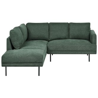 Beliani Sof&aacute; Esquinero Moderno Tapizado 4 Plazas Patas De Metal Respaldo Acolchado Minimalista Tela Derecho Verde Oscuro Breda