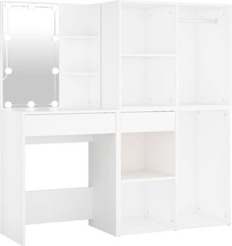 vidaXL LED Dressing Table with 2 Cabinets White Engineered Wood vidaXL