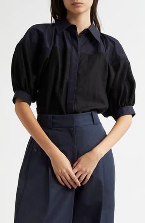 3.1 Phillip Lim Lantern Sleeve Colorblock Button-Up Shirt in Black Midnight at Nordstrom Rack, Size 00