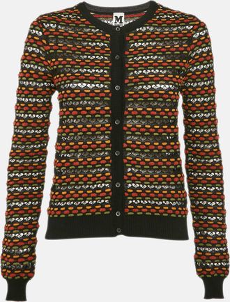 M Missoni Black Pointelle Knit Button Front Cardigan