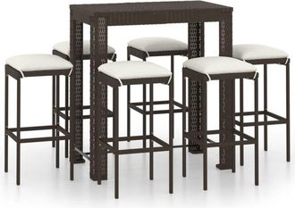 vidaXL Set De Bar Para Jard&iacute;n 7 Pzas Y Cojines Rat&aacute;n Sint&eacute;tico Marr&oacute;n Vidaxl