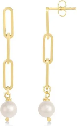 Allurez Pearl Drop Paperclip Earrings 14k Yellow Gold in White at Nordstrom