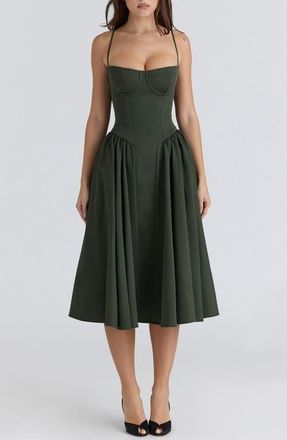House of CB Samaria Fit & Flare Midi Cocktail Dress in Emerald Green at Nordstrom, Size X-Small A
