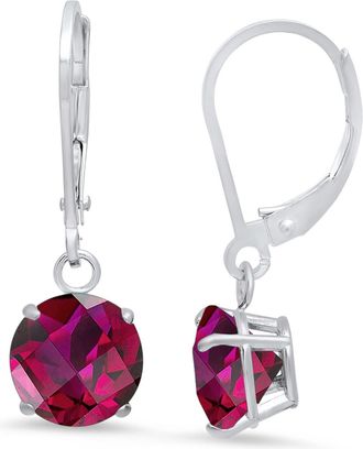 MAX + STONE Sterling Silver Round Checkerboard Cut Gemstone Leverback Earrings (8mm)